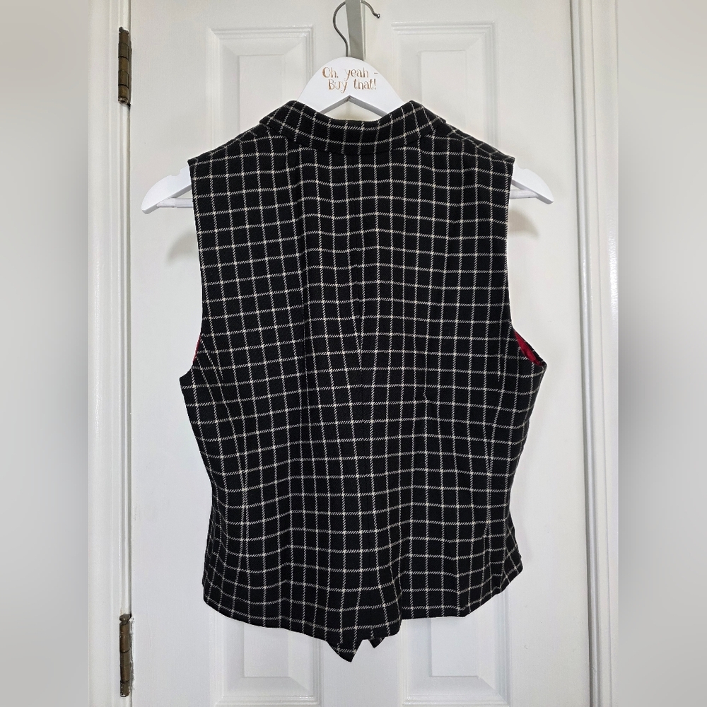 PRISTINE Lauren Ralph Lauren Black White Wool Button Front Vest Sz 10 Windowpane - Picture 3 of 6